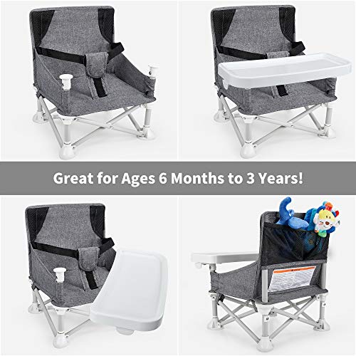 Mosbaby —Bebé Silla De Comedor Plegable Con Bandeja, Alzadores De Asiento Para Bebé Doméstico, Asiento De Mesa Para Bebé Portátil Al Aire Libre, Apta Para Casa o Picnic, Gris