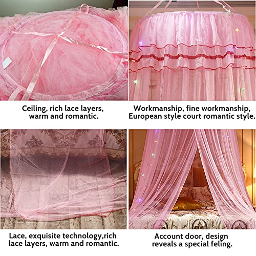 Mosquitera Cama, Mosquitera para Individual y Doble, Cama con Dosel Cortina de Dosel, Cortina de Cama con cúpula Transparente Universal Princess Mosquito Net para el hogar y los Viajes,Rosa