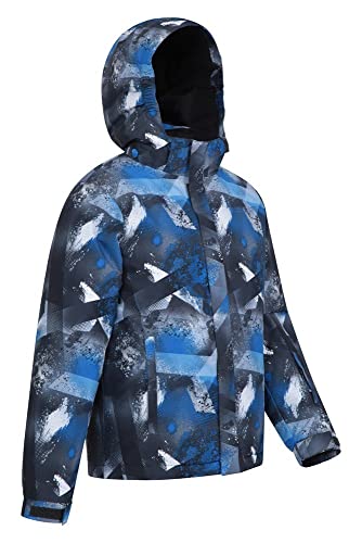 Mountain Warehouse Mogal Chaqueta de esquí Impermeable para niños Estampada - Bolsillos con Cremallera, Capucha Desmontable, Forro Polar, paranieves Integrado -Snowboard, Invierno Azul 9-10 Años