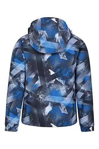 Mountain Warehouse Mogal Chaqueta de esquí Impermeable para niños Estampada - Bolsillos con Cremallera, Capucha Desmontable, Forro Polar, paranieves Integrado -Snowboard, Invierno Azul 9-10 Años