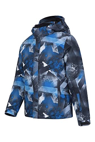 Mountain Warehouse Mogal Chaqueta de esquí Impermeable para niños Estampada - Bolsillos con Cremallera, Capucha Desmontable, Forro Polar, paranieves Integrado -Snowboard, Invierno Azul 9-10 Años