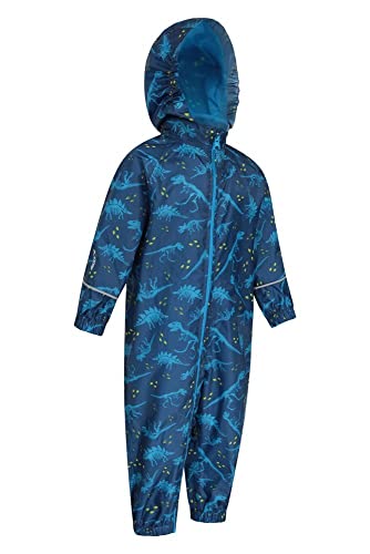 Mountain Warehouse Mono Impermeable Estampado Puddle para niños - Abrigo Impermeable para niños, Abrigo Impermeable y Transpirable, Mono de Verano - para Viajar Azul 6-12 Meses