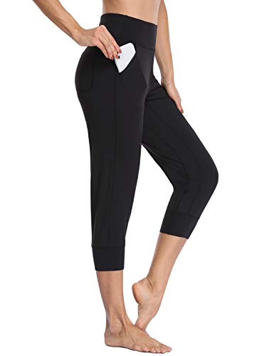 MOVE BEYOND Pantalones Piratas Deportivos para Mujer con 4 Bolsillos Cintura Alta Jogger Chandal de Fitness Yoga, Capris, Nergo, M