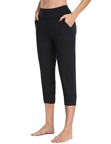 MOVE BEYOND Pantalones Piratas Deportivos para Mujer con 4 Bolsillos Cintura Alta Jogger Chandal de Fitness Yoga, Capris, Nergo, M