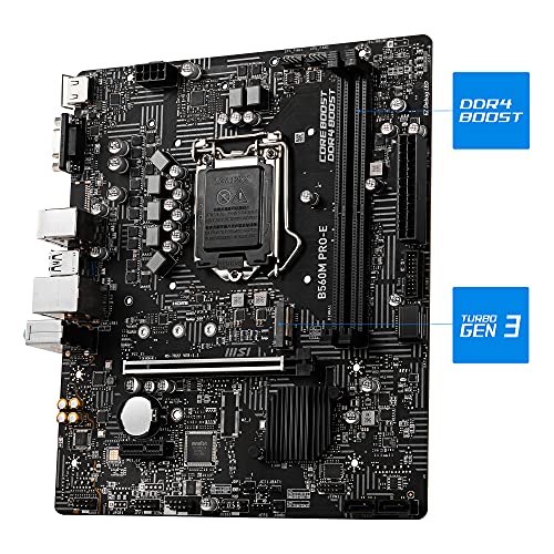 MSI Placa Base para Juegos B560M Pro-E Micro-ATX (10 ª/11ª generación Intel Core, LGA 1200 Socket, DDR4, 4800 MHz, Ranura M.2, USB 3.2 Gen 2, Tipo-A, 2.5G LAN, DP/HDMI)