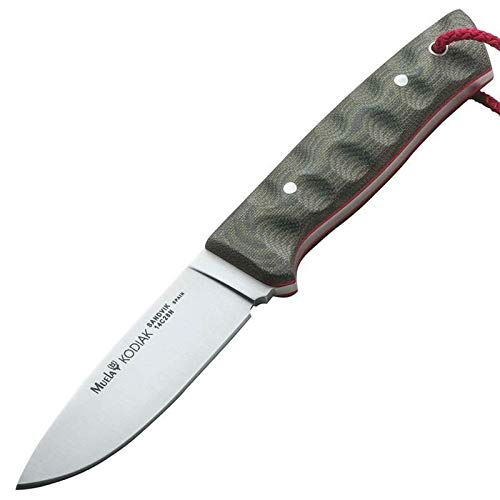 Muela Cuchillo Kodiak KODIAK-10SV.G/K hoja de acero Sandvik 14C28N de 10 cm y empuñadura de micarta verde funda de kydex desierto para Caza, Pesca, Supervivencia y Bushcraft + Portabotellas de regalo