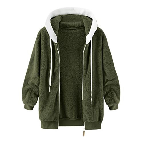 Mujer Cárdigan de Forro Polar Invierno Sudadera Hoodie Outwear Sudadera con Capucha con Cordón Suéter de Las Señoras Del Chaqueta Sherpa Esponjosa Top Cárdigans Casual Con Cremallera Bolsillos