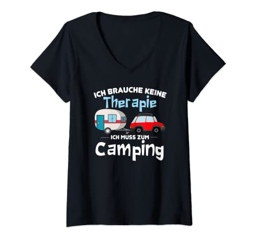 Mujer No necesito terapia, tengo que ir de camping o de descanso. Camiseta Cuello V