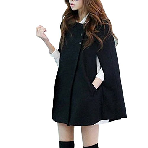 Mujer Otoño Invierno Moda Parka Chaqueta Poncho Batwing Capa Casual Abrigos Negro One Size