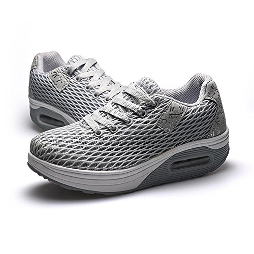 Mujer Zapatillas de Deporte Malla Air Cuña Cómodos Sneakers Mujer Casual Running Senderismo Ligero Mesh Zapatillas Gris Negro 35-41