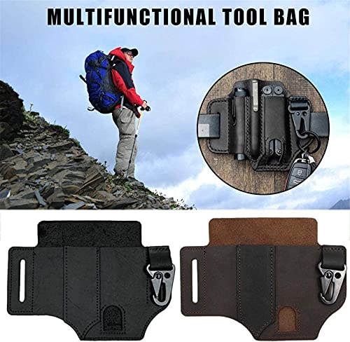 Multitool Sheath for Belt, Leather Sheath for Men, Leather EDC Pocket Organizer with Pen Holder, Key Fob, Flashlight Sheath, EDC Leather Pouch