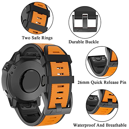 MYSNBKN Correa de Silicona Compatible con Fenix 5X Plus, Banda de 26mm, Pulsera para Fenix 5X / Fenix 5X Plus / Fenix 6X / Fenix 6X Pro / Fenix 3 / Fenix 3HR / Descent MK1 / D2 Delta PX / D2 Charlie