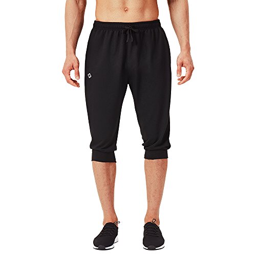 NAVISKIN 3/4 Pantalones Capri de Fitness para Hombre Pirata Pants Atléticos Deportivos Correr Térmicos Chándal Deporte Yoga Running Entrenamiento Bolsillos con Cierre (Negro, M)