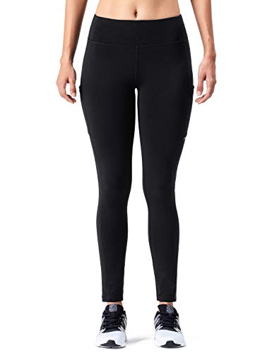 NAVISKIN Pantalones de Forro Polar Mujer Yoga Pilates Mallas Deportivas Leggings Largos Bolsillos Elástico Transpirable Training Running Fitness Negro M