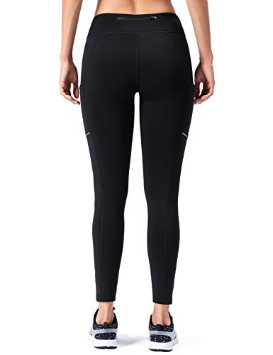 NAVISKIN Pantalones de Forro Polar Mujer Yoga Pilates Mallas Deportivas Leggings Largos Bolsillos Elástico Transpirable Training Running Fitness Negro M