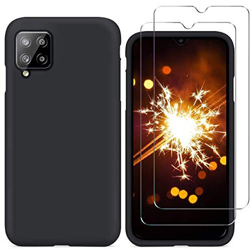 NC YiKaDa - Funda Compatible con Samsung Galaxy A12 + [2 Unidades] Cristal Templado Protector de Pantalla, Cáscara Suave de Silicona TPU Líquida - Negro