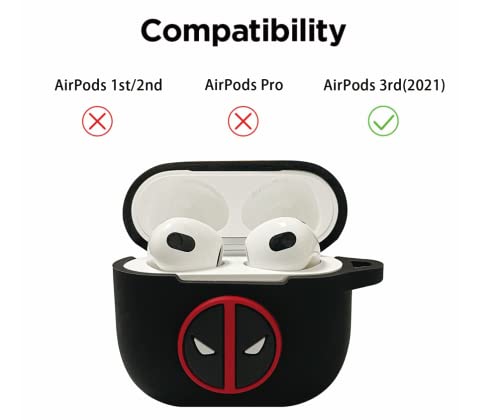 NEIPLE Funda de Silicona para AirPods 3 Gen 2021, 3D Cute Kawaii Anime Fashion Divertido Fresco con Llavero, Funda Protectora para Apple Airpod para Hombres Mujeres Adolescentes Niñas Niños (Negro)