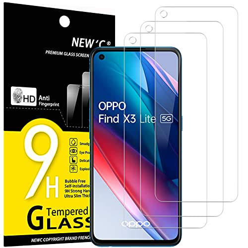 NEW'C 3 Unidades, Protector de Pantalla para OPPO Find X3 Lite, Antiarañazos, Antihuellas, Sin Burbujas, Dureza 9H, 0.33 mm Ultra Transparente, Vidrio Templado Ultra Resistente