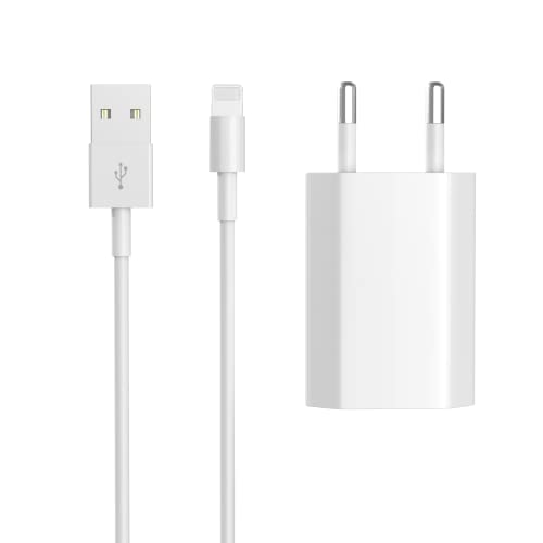 Newding Cargador para i Phone Apple 6, 6S, 7 Plus, 8, 11, SE, XR, X, XS, XS MAX, Airpods, i Pad Mini, i Pod Touch 5, Mini Adaptador Enchufe 5W de Movil y USB Cable