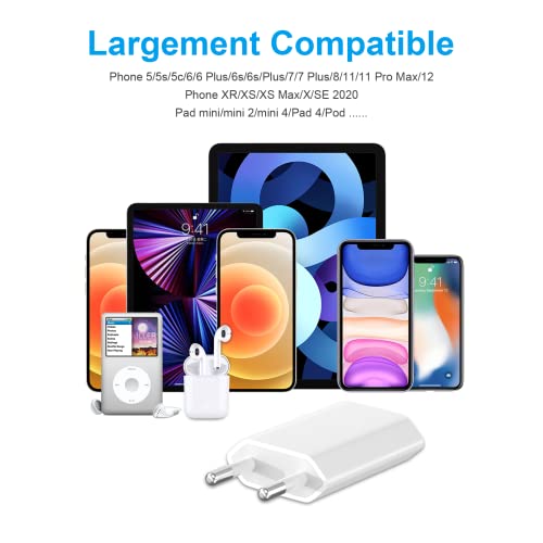 Newding Cargador para i Phone Apple 6, 6S, 7 Plus, 8, 11, SE, XR, X, XS, XS MAX, Airpods, i Pad Mini, i Pod Touch 5, Mini Adaptador Enchufe 5W de Movil y USB Cable