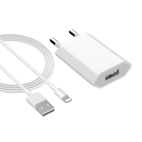 Newding Cargador para i Phone Apple 6, 6S, 7 Plus, 8, 11, SE, XR, X, XS, XS MAX, Airpods, i Pad Mini, i Pod Touch 5, Mini Adaptador Enchufe 5W de Movil y USB Cable