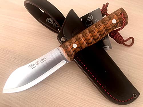 NIETO - 1047-B. Cuchillo Miguel Nieto SIOUX NESSMUK. Mango de Bocote. Acero Inoxidable. Hoja 11,3 cm. Funda cuero. Herramienta para Caza, Pesca, Camping, Outdoor, Supervivencia y Bushcraft