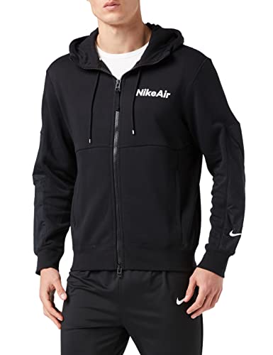 NIKE M NSW Air Hoodie FZ FLC Sweatshirt, Hombre, Black/Black/Black/White, L