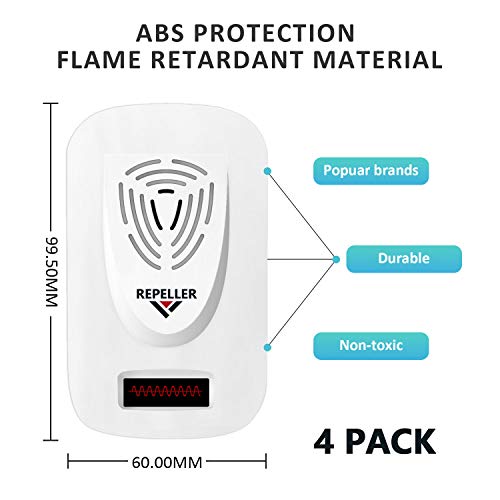 Nitoer Repelente Ultrasónico,anti hormigas,repelente hormigas,Control de Insecto para Moscas, Hormigas, Insectos, cucarachas, roedores(4packs)