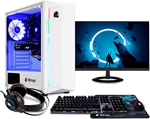 NitroPC - Pack PC Gaming Europa Esports (Intel i5 10400 6/12 4.3GHz, GTX 1650 4GB, RAM 16GB, M.2 512GB + 1TB, W10 Pro + Act. Windows 11 | WiFi + Monitor 24", Teclado, ratón y Cascos) PC para Juegos