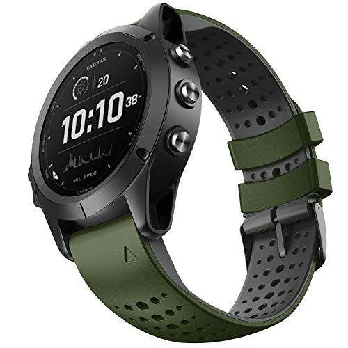 NotoCity Correa Compatible con Garmin Fenix 5/Fenix 6 Pro/Fenix 5 Plus/Fenix 6/Forerunner 945/Forerunner 935/Approach S60/Quatix 5 Correa de Silicona de 22 mm(Army Green-Black)