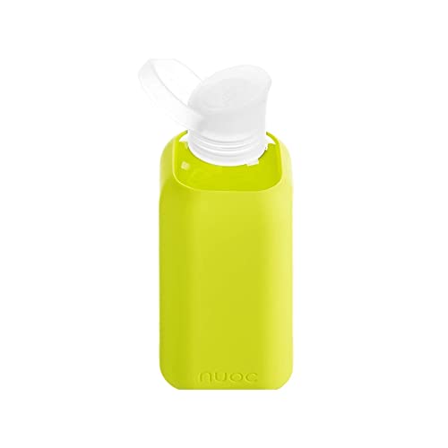 NUOC | Botella de agua cristal | 800 ml | Verde Lima | Botella de Agua Reutilizable | Botella de Cristal | Funda de Silicona | Bebidas Frías y Calientes | sin BPA | Ecológica | Deporte, Oficina, Yoga