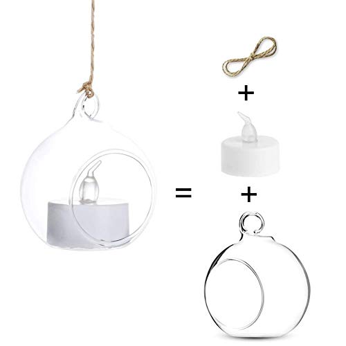 Nuptio Mini Colgante De Cristal Tealight Candle, Globos De Cristal con La Vela del LED, Diámetro De Los 6cm, Decoración del Árbol del Banquete De Boda (10 Piezas + 2 Piezas)