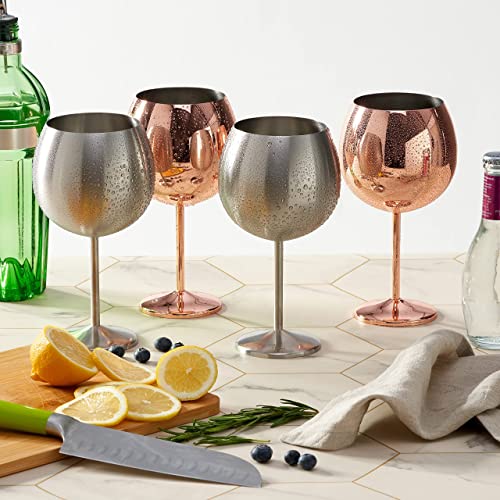 Oak & Steel - 4 Copas Gin Tonic de Globo Acero Inoxidable de Calidad Superior en Color Oro Rosa - 700ml / Ideales para Eventos Sociales y Fiestas