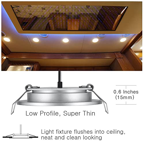 Obeaming 4 x Foco Empotrable Led Techo 12V 3200K Downlight Redondo para Camper Caravana Barco Furgo Muebles Aluminum 3W 215Lumen Blanco Cálido