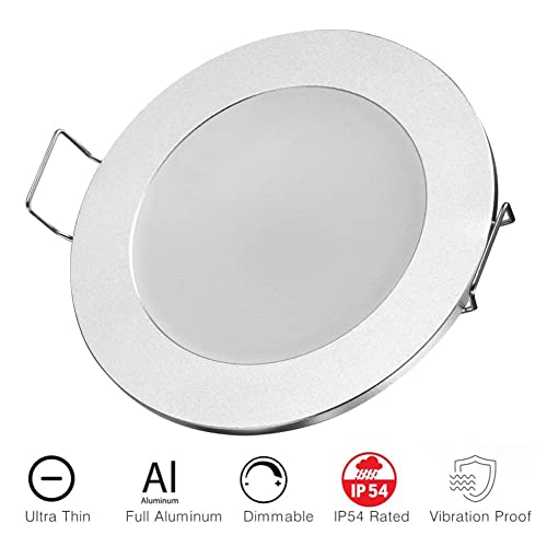 Obeaming 4 x Foco Empotrable Led Techo 12V 6000K Downlight Redondo para Camper Caravana Barco Furgo Muebles Aluminum 3W 215Lumen Blanco Frío