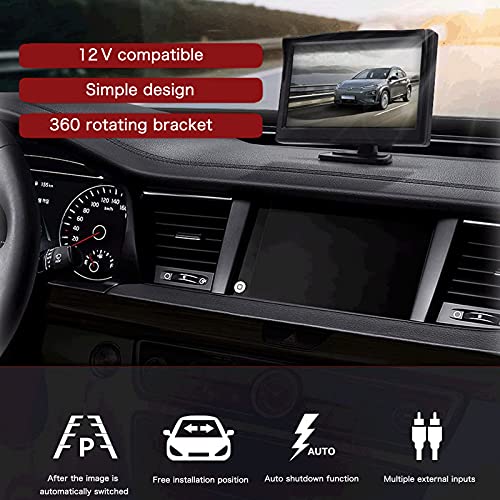 OBEST Pantalla LCD de 5 Pulgadas, Monitor de Respaldo de Cámara de Marcha Atrás Impermeable para Vista Trasera, para Camioneta SUV Automóvil, DC 12V