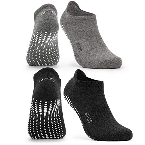 Occulto CALCETINES ANTIDESLIZANTES para MUJER y HOMBRE (2-4 PARES), CALCETINES para YOGA y PILATES MUJER HOMBRE 35-38 2 Pares | Gris Negro