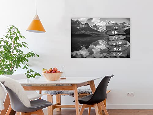 Oedim Cuadro Paisaje Montaña Blanco y Negro con Nombres Personalizado, Fabricado en Lienzo + Bastidor, 60x50cm, Cuadro Original, Resistente y Económico