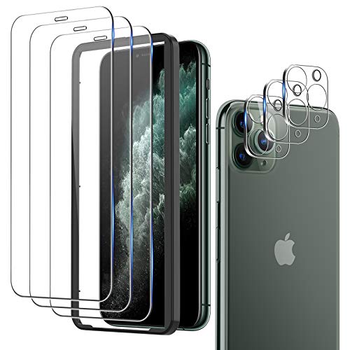 omitium 6 Pack Protector Pantalla Compatible con iPhone 11 Pro Max, 3 Cristal Templado y 2 Cámara trasera de cristal templado Marco de Alineación Incluido 9H Vidrio Templado para iPhone 11 Pro Max