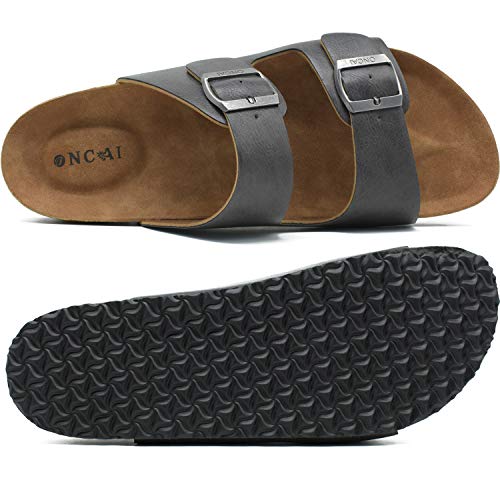 ONCAI Mules Sandalias para Hombre con Punta Abierta, Cuero Cómodas de Playa con Hebilla Zuecos Sandalias para Hombre Verano Zapatillas de Corcho para Caballeros Gris Talla 45