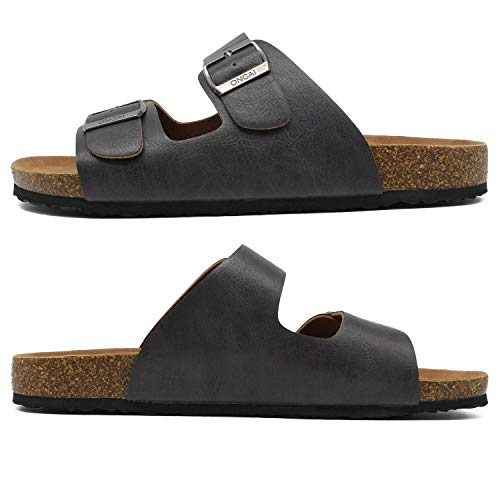 ONCAI Mules Sandalias para Hombre con Punta Abierta, Cuero Cómodas de Playa con Hebilla Zuecos Sandalias para Hombre Verano Zapatillas de Corcho para Caballeros Gris Talla 45