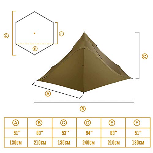 OneTigris Tipenova - Tienda de campaña pirámide ultraligera para 2 personas, sin barras, embalaje múltiple (marrón coyote)