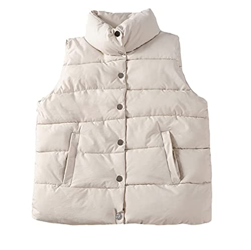 Onsoyours Chaleco de Mujer Cremallera Frontal Bolsillos Cálido Chaqueta Sin Mangas Larga Acolchadas Abrigo de Invierno I Beige XL