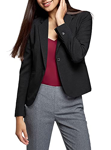 oodji Ultra Mujer Chaqueta Básica Ajustada, Negro, ES 40 / M