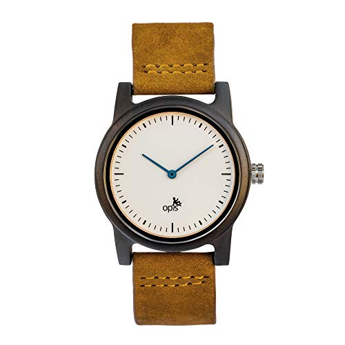 Opis UR-U2: Reloj Unisex Minimalista con Caja de Madera y Correa de Cuero para Hombre y Mujer (Sándalo Negro)