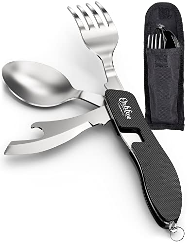 ORBLUE Cubiertos para Camping, Set de Cuchillo, Cuchara, Tenedor y Abrebotellas, con Funda