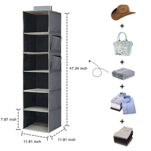 Organizador Armario, Estantería Armario Ropa 2pcs, Ahorro de Espacio y Plegable, 6 Niveles Colgante Plegable Organizadores con 2 Bolsillos