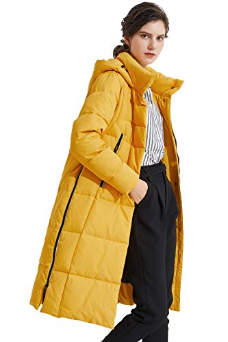 Orolay Chaqueta de Plumón Espesa para Mujer Abrigo Largo de Invierno Chaqueta con Capucha Amarillo S