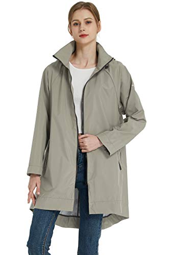 Orolay Cortavientos con Capucha para Mujer Resistente al Agua Gabardina Impermeable Larga Chaqueta Ligera Verde Small