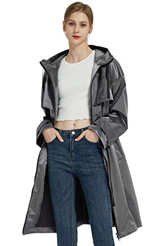 Orolay Gabardina para Mujer de Medio Largo con Cordón en la Cintura Impermeable con Capucha Gris S